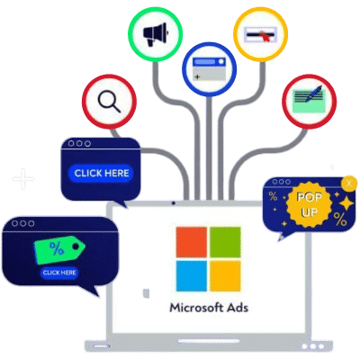 Diagramme Microsoft Ads illustrant l'écosystème publicitaire avec UET Consent Mode.